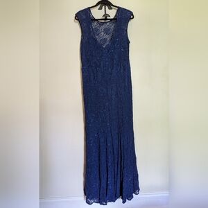 Theia Shimmering Element Gown Blue Lace Beaded Sheath Formal Women's Size 18